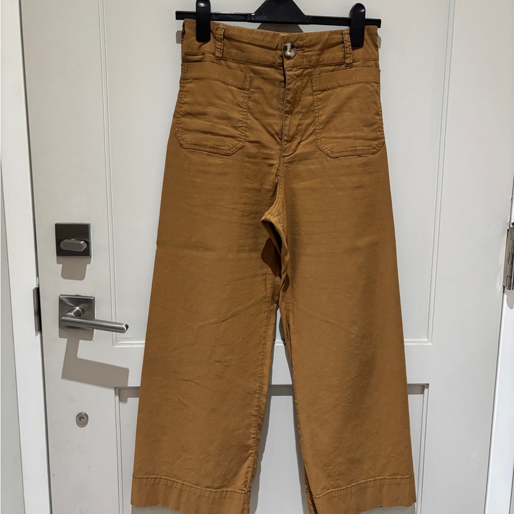 Anthropologie High-Waisted Tan Cropped Wide-Leg Pants